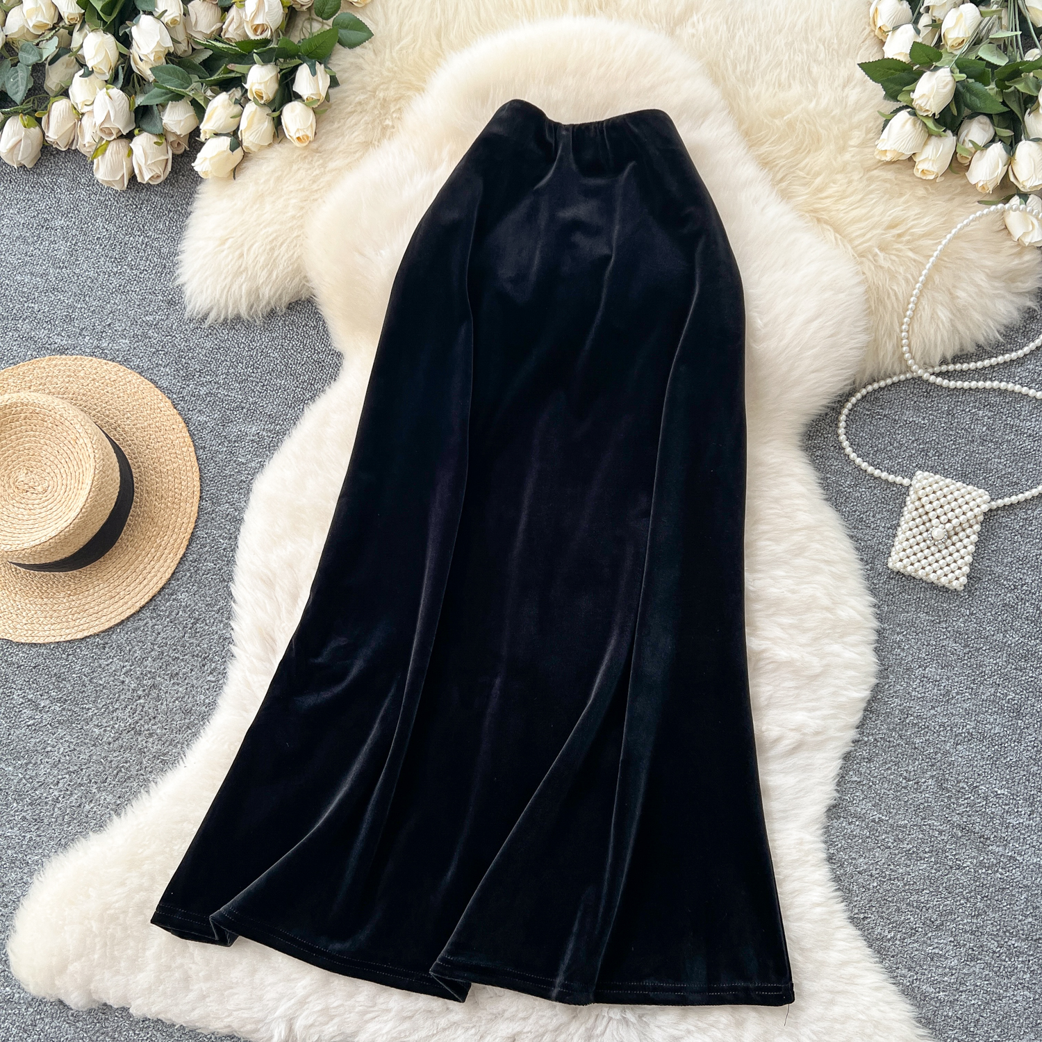 Femmes Sexy velours mince jupe fête mode Vintage taille haute jupes de luxe Goth robe de sirène femmes vêtements