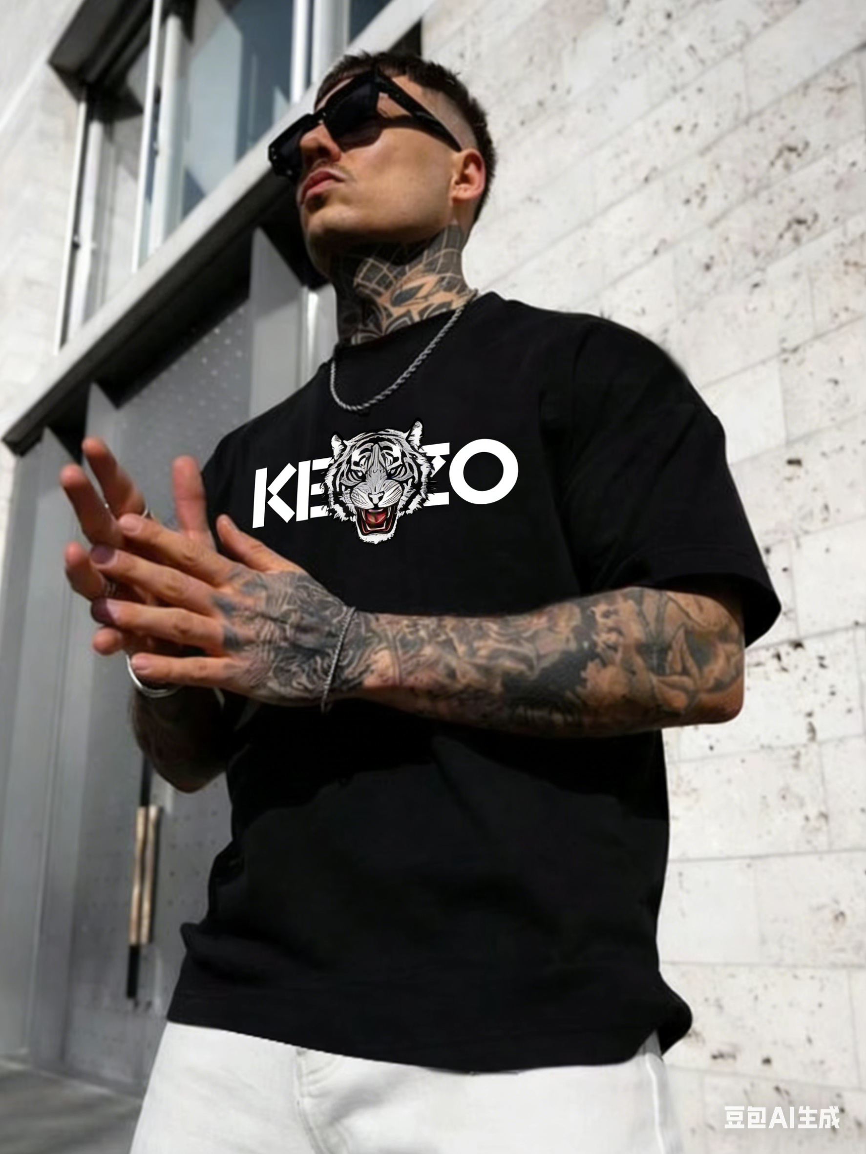 T-shirt graphique tête de tigre pour homme, style streetwear, en coton, imprimé lettres inspiré du luxe, haut décontracté tendance, style Ins, streetwear, été