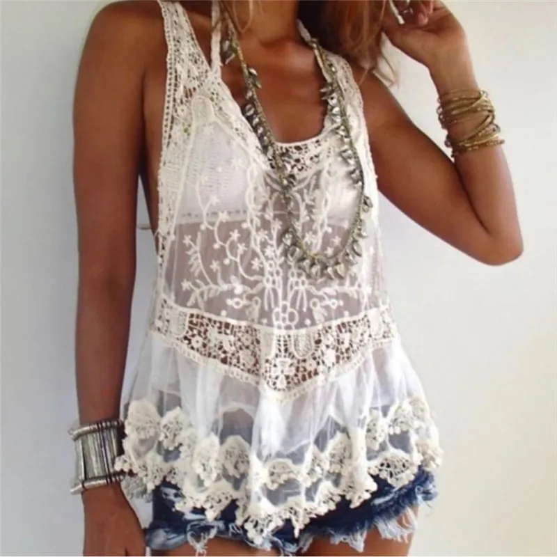 BO00-INSPIRED-Débardeur en dentelle crochetée style bohème pour femme, haut de plage en coton mélangé, précieux, cover-up, nouveau, boho, médicaments, été