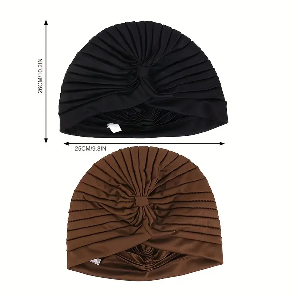 Lot de 2 turbans plissés pour femme, bonnets doux et extensibles pour la perte de cheveux (thérapie chimio), foulards hijab musulmans, couvre-chefs quotidiens tendance