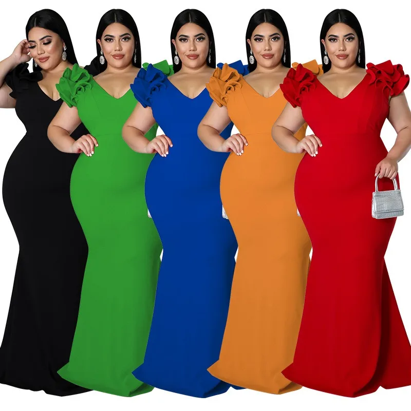 Costume ethnique africain grande taille, Sexy, manches à volants, portefeuille, dos nu, robes élégantes pour nouvel an, robe de soirée pour femmes