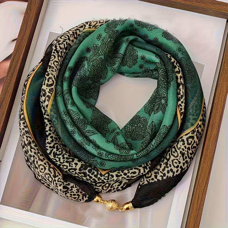 Écharpe en soie mousseline de luxe à boucle magnétique pour femme, imprimée, protection du cou, carrée, pour l'été, protection solaire, foulards tendance