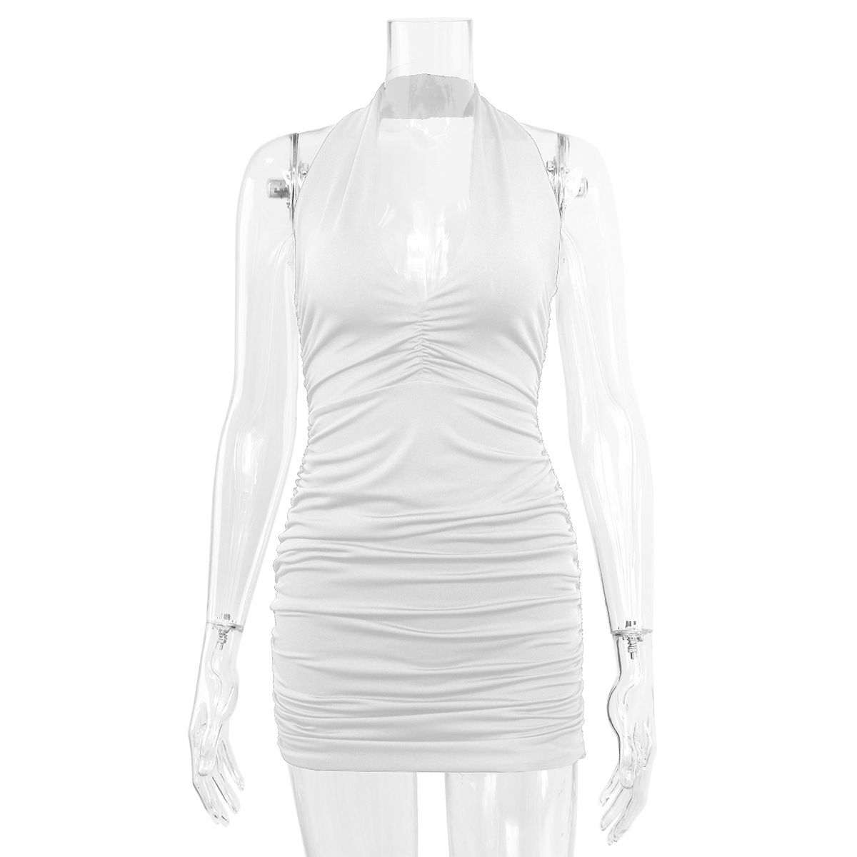Robe de soirée Sexy, décolleté en V profond, sans manches, dos nu, courte, blanche, col licou, moulante, Mini robe de Club, été, 2024