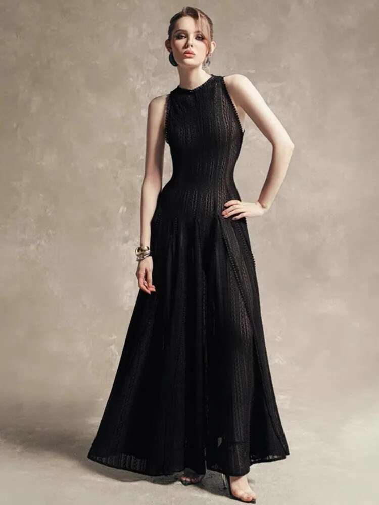 DEAT 2026 Robe sans manches à col rond, coupe ajustée, taille haute, longueur ras du sol, style Vestido, Robes de soirée WQ10503