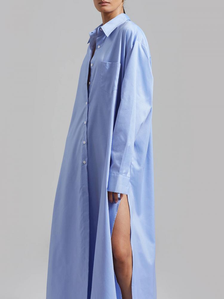 Robe chemise élégante à manches longues pour femmes, simple boutonnage, revers, coupe ample, décontractée, fente Maxi, Style français, Boho Chic, été