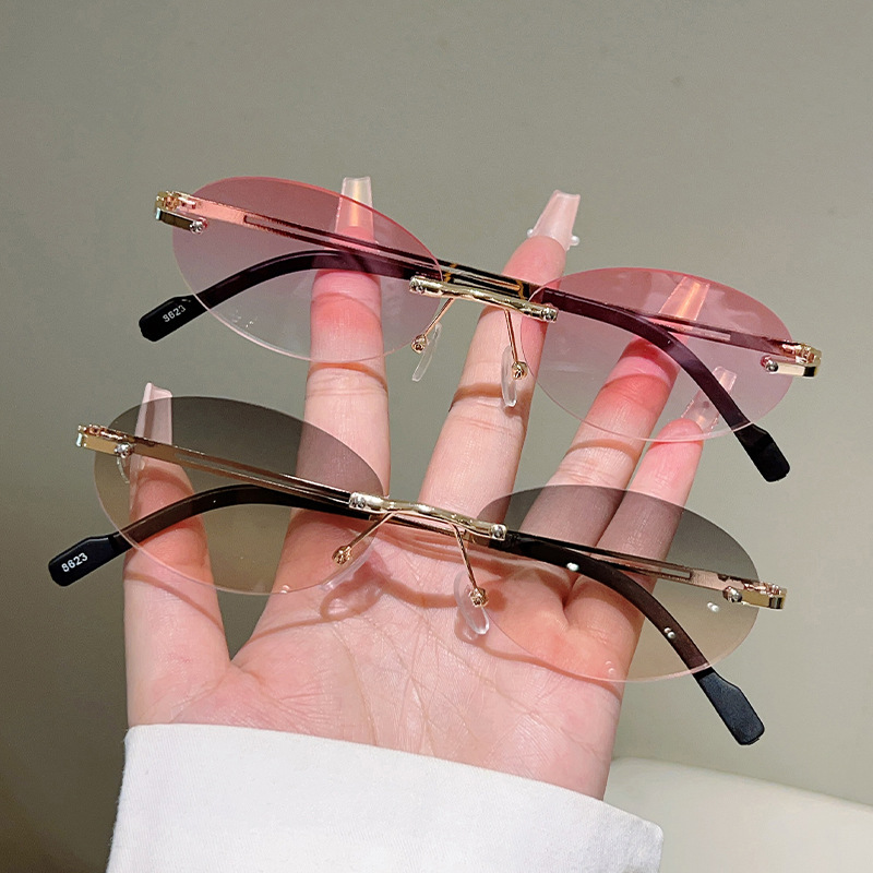Lunettes de soleil ovales sans monture pour hommes, dégradées, tendance, pour femmes, nouveau design vintage, décontractées