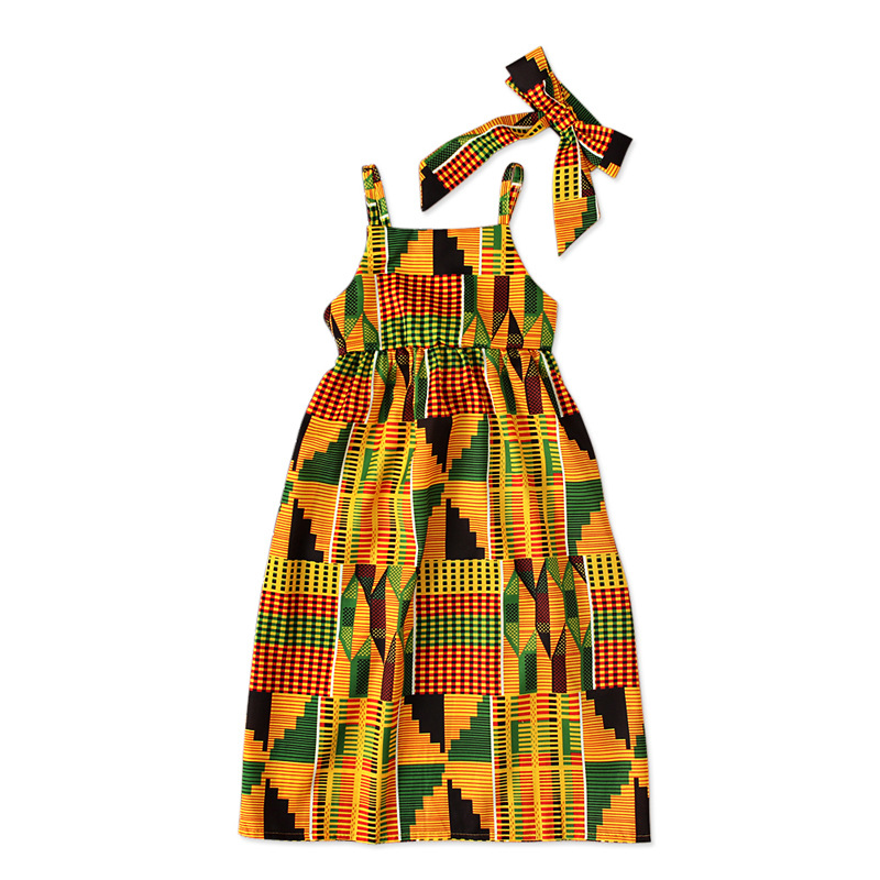 Robe africaine Kente imprimé Ankara pour enfants filles, été traditionnel Boho, col licou, épaules dénudées, sans manches, pour petit enfant en bas âge
