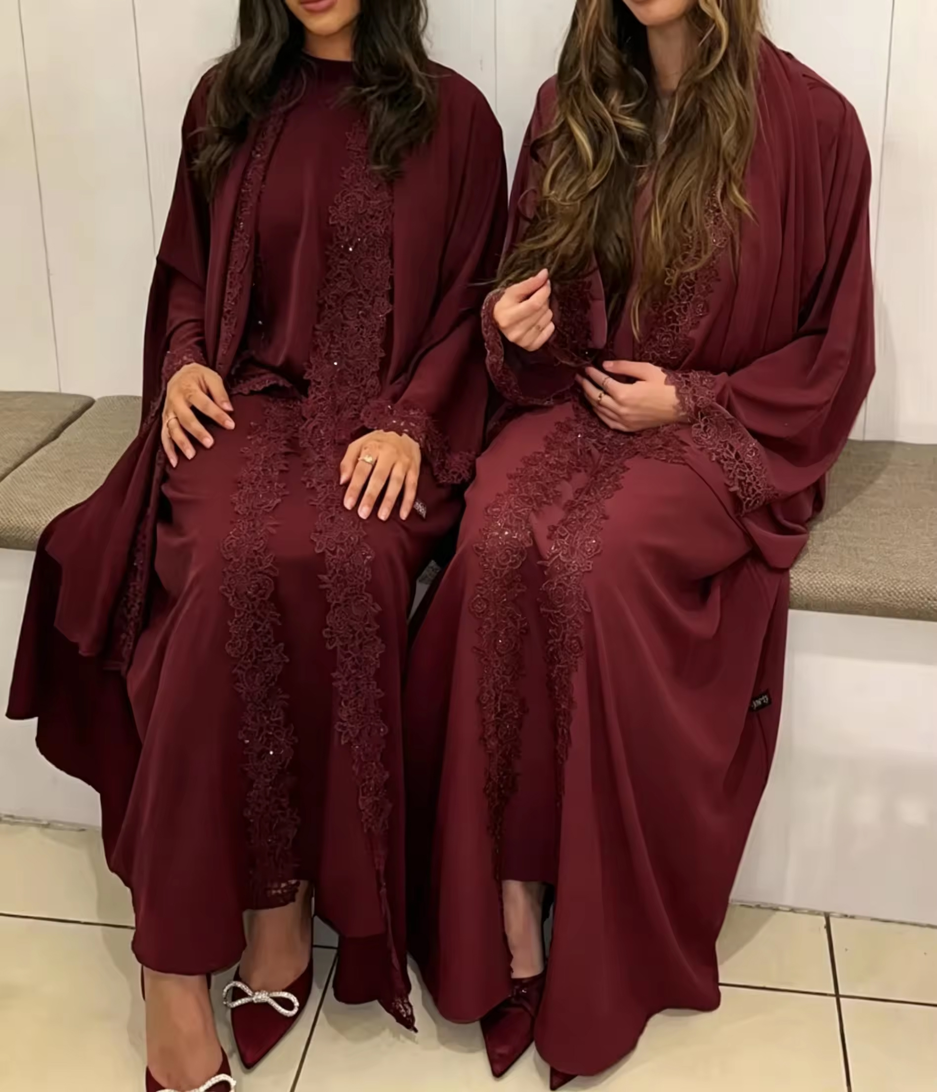 Nouvel ensemble Abaya 3 pièces pour l'Aïd Ramadan, Abaya en dentelle fantastique pour femmes, vêtements islamiques de Dubaï, cardigan pour femmes musulmanes avec robe intérieure