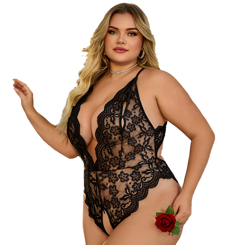 XL-4XL grande taille tenue Femme Costume évider Body Sexy Femme corps une pièce dentelle Lingerie érotique entrejambe robe fétiche