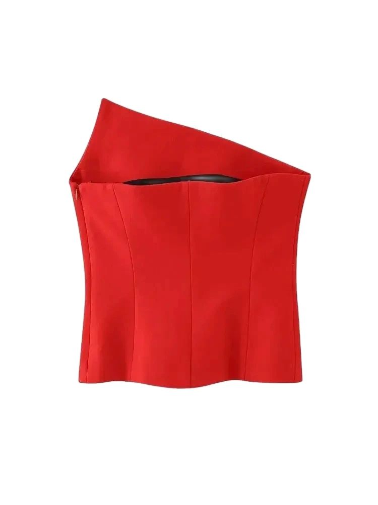 Hauts bustier asymétriques pour femmes, dos nu Sexy, fermeture éclair latérale, Camis féminin, mode