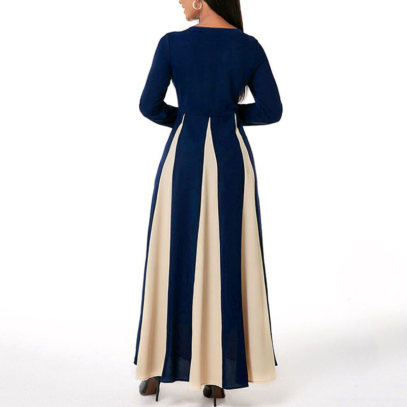 Robe musulmane élégante pour femme, col rond, manches longues, islamique, arabe, Abaya, patchwork, imprimé, Turquie, Eid Mubarak, automne, 2021