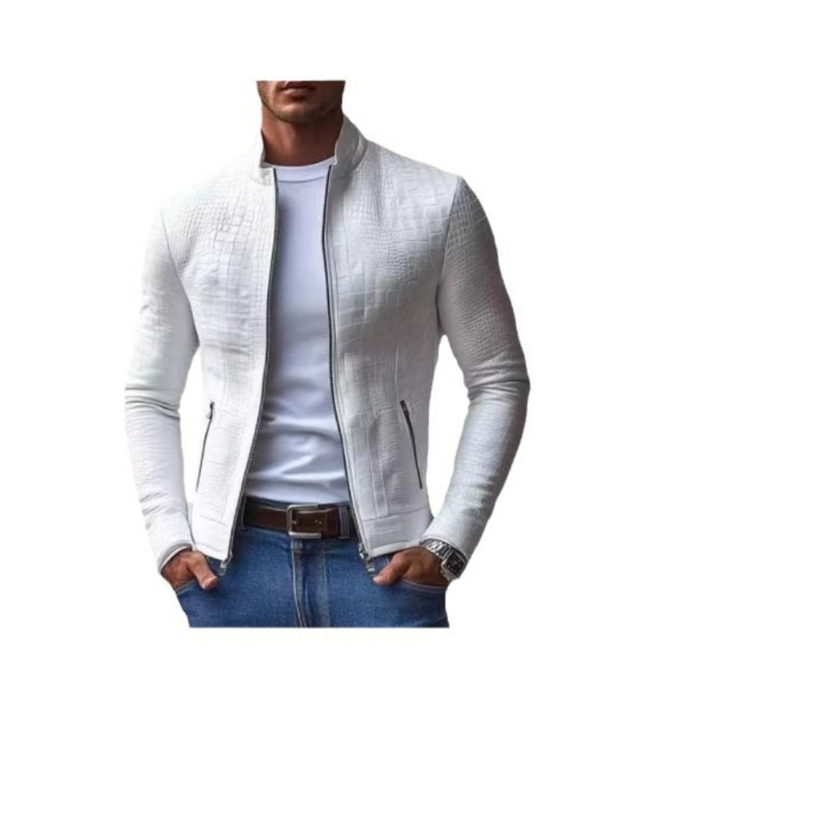 Veste Courte Homme à Col Montant et Fermeture Éclair avec Poches – Style Urbain Décontracté pour Homme – Manteau d'Extérieur Automne Hiver