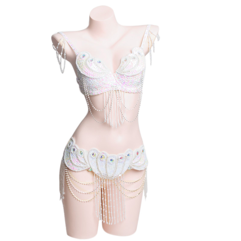 Costume de danse du ventre pour femmes, ensemble de 2 pièces, Oriental, perles, soutien-gorge, ceinture, vêtements de carnaval Tribal