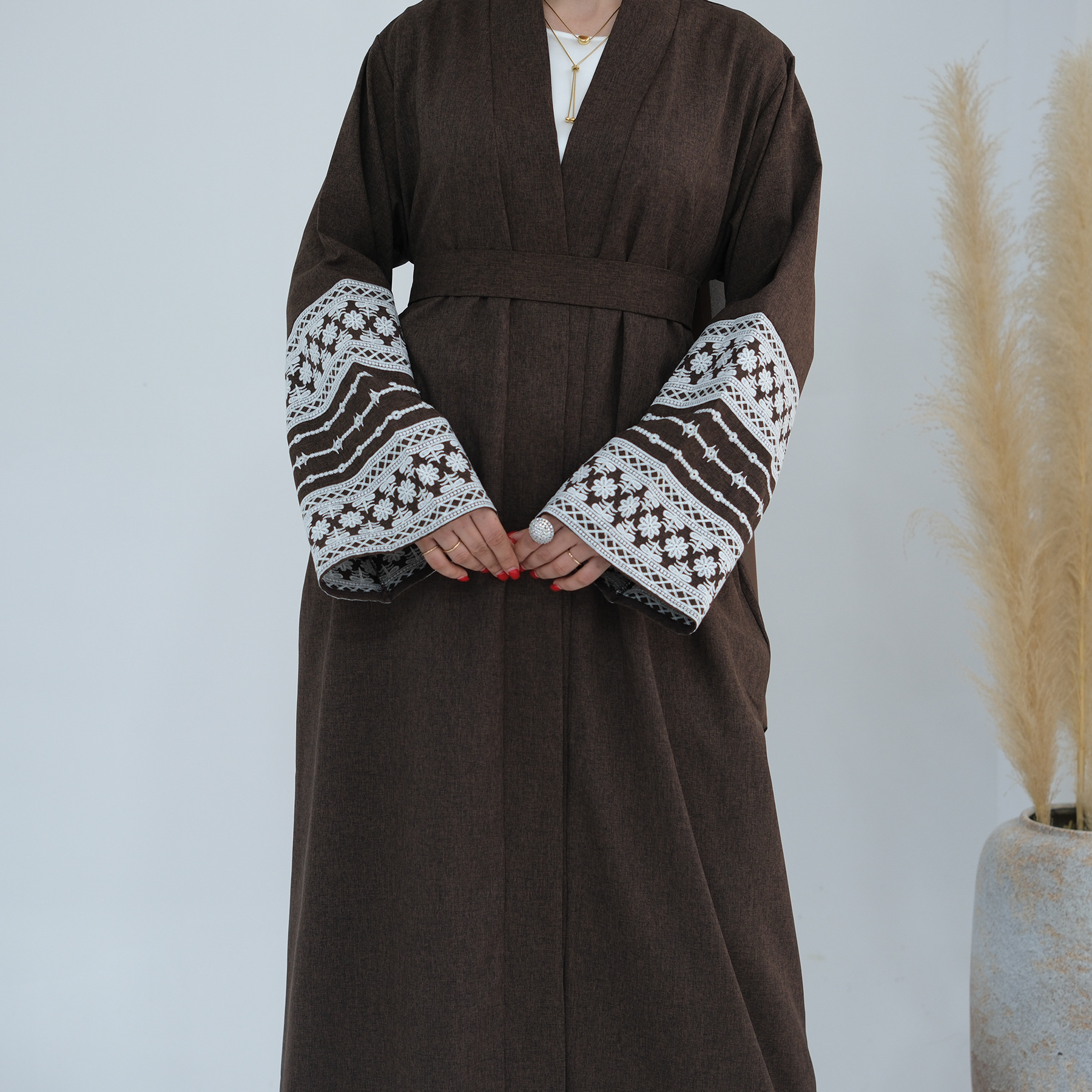 Abaya musulmane brodée Eid pour femmes, robe de Ramadan, abayas marocains à lacets, caftan islamique, cardigan arabe de Dubaï, robe longue, 2024