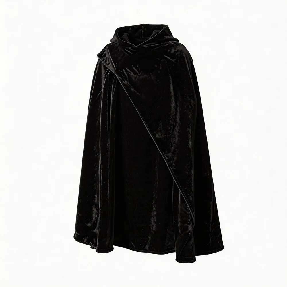 Cape à capuche pour homme, couleur unie, en velours, style médiéval, cape de la Renaissance avec capuche, costume de pirate ou de sorcier pour performance