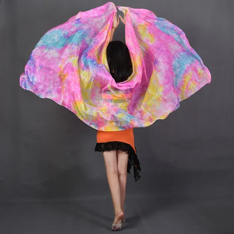Voiles de danse orientale en soie 100% naturelle, foulard à lancer fait main, teint à la main, accessoires de danse du ventre, légers et fluides, voile de soie de 2,5 m