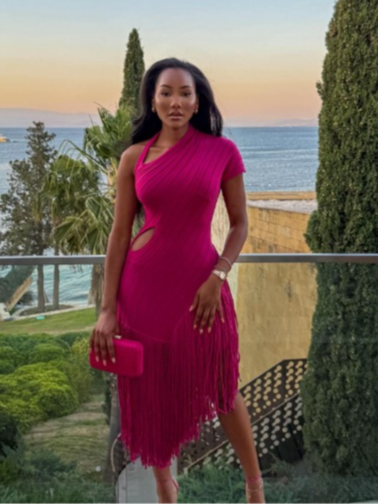 Robe Chic Vintage Tendance et Élégante à Volants et Franges pour Femme – Robe Longue Tricotée Glamour et Modeste pour le Printemps
