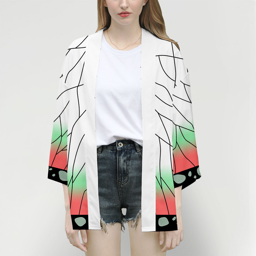 Cardigan Kimono rose pour femmes, personnage d'anime Kamade Zezeko, manteau d'été Kamado Tanjirou vert noir à carreaux pour hommes, manteau Haori japonais