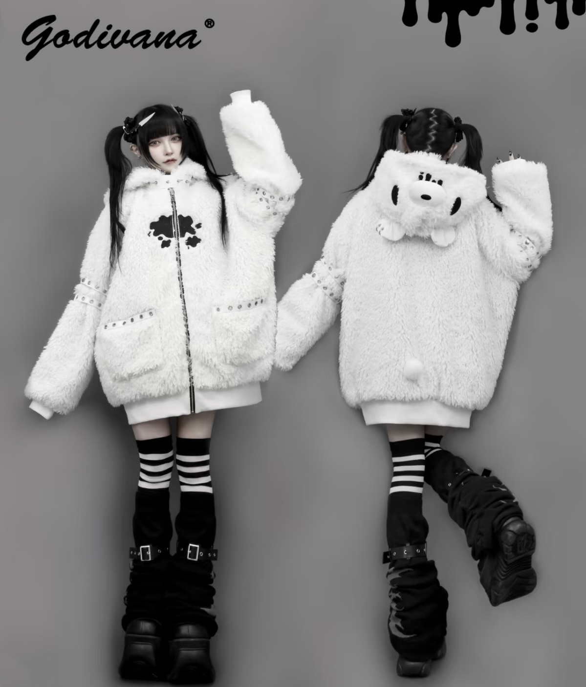Manteau en peluche à capuche gothique japonais, nouvelle collection automne-hiver, sous-culture, fille cool, veste à capuche en laine d'agneau punk pour femme, veste à fermeture éclair