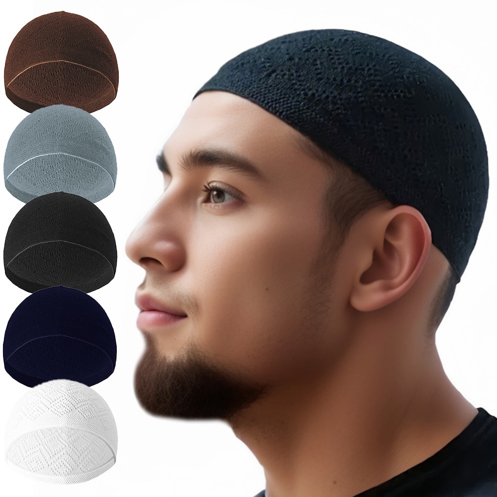 Chapeaux de prière en maille de qualité pour hommes, bonnets tricotés respirants unisexes, bonnets enveloppants de couleur unie pour hommes