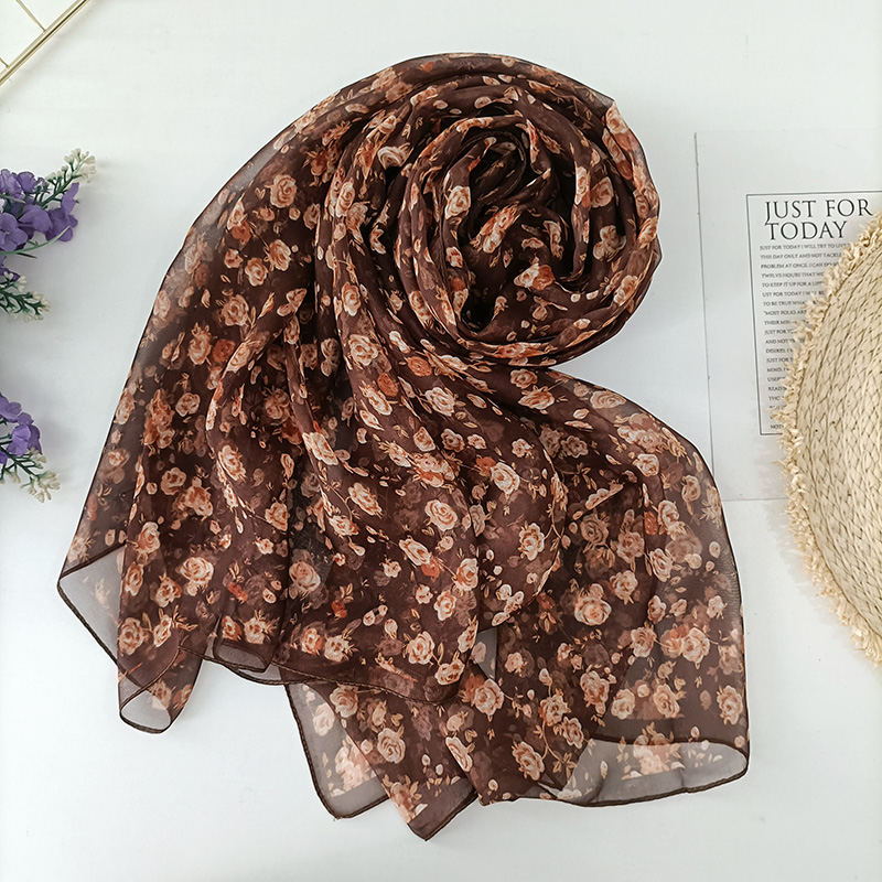 Foulard Georgette en Mousseline de Soie pour Femme, Bandana Élégant, Châle Long à Fleurs, Protection Solaire, Mince et Respirant, Été, 70x180cm