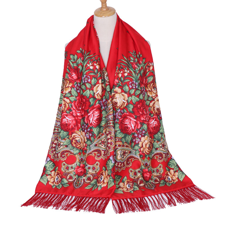 Marque de luxe écharpe femmes fleur châle automne et hiver Foulard chaleur Vintage gland Hijab chaîne imprimé Foulard Bandana