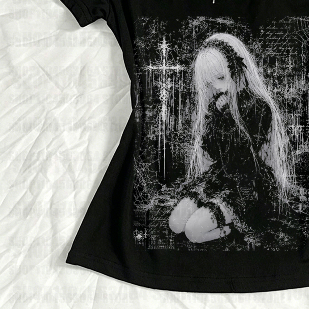 Vêtements Gothiques pour Femme : T-shirts Graphiques Y2K, Hauts Féminins, T-shirts Imprimés Printemps 2026, Style Harajuku Star Girl Y2K Kpop