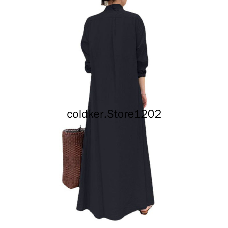 Longue robe de plage pour femmes, style Boho, décontractée, Simple, couleur unie, revers, manches longues, poches, soirée, large, Maxi, 2022