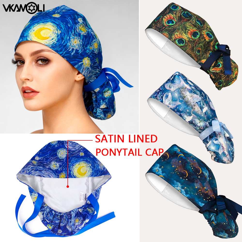 Médical avec doublure en satin pour cheveux longs, chapeau de gommage pour médecin et infirmière, casquette de gommage pour dames