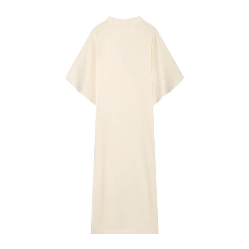 Robe midi fluide pour femme, été 2026, col montant, manches courtes cape, élégante, décontractée, couleur unie