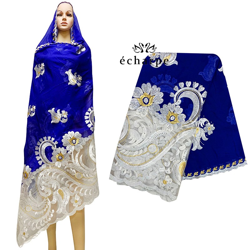 Nouveau foulard africain pour femmes, broderie en coton, avec empiècements en filet, hijab pour femmes, grande taille, foulard en pashmina EC921