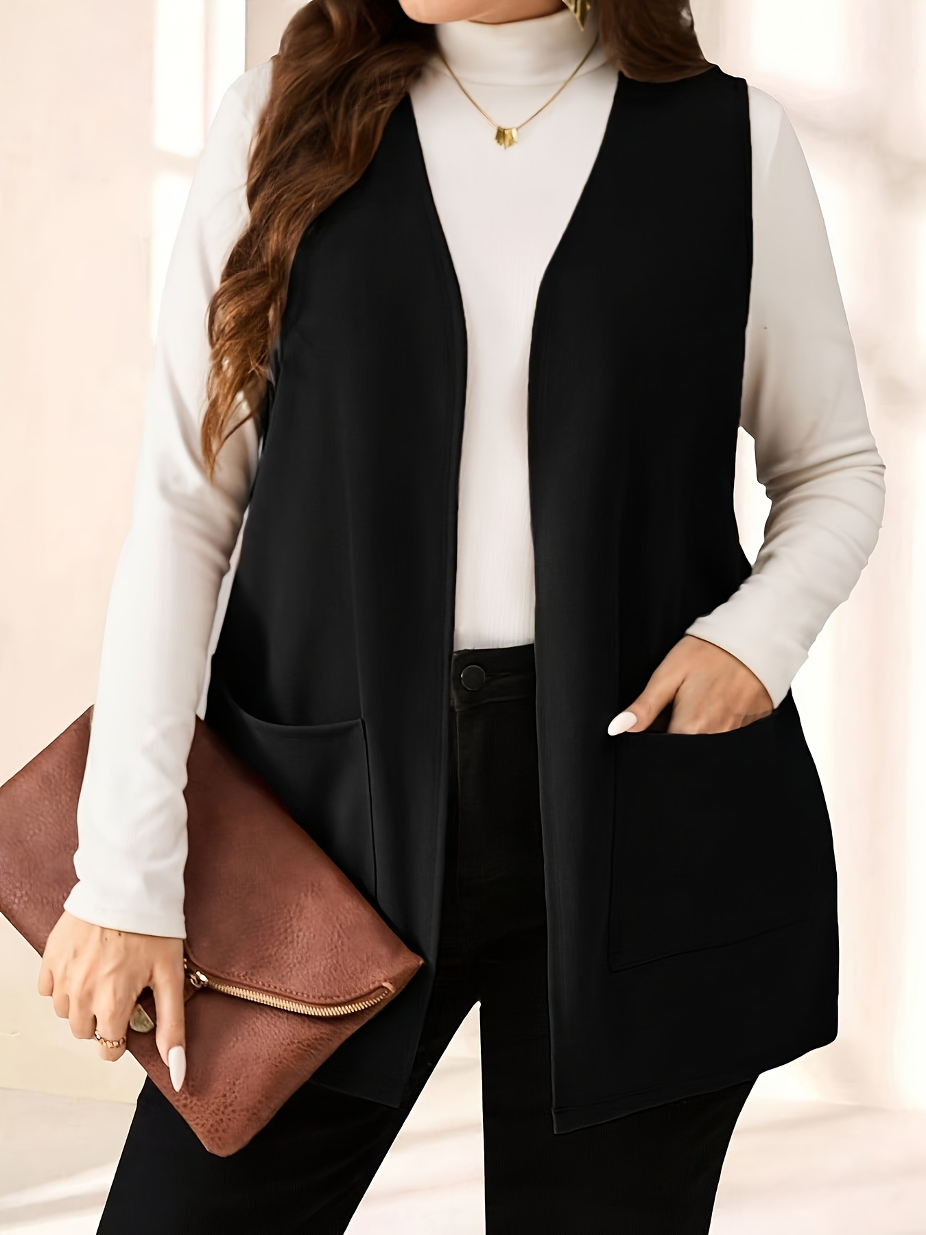 Gilet cardigan élégant grande taille à ouverture sur le devant