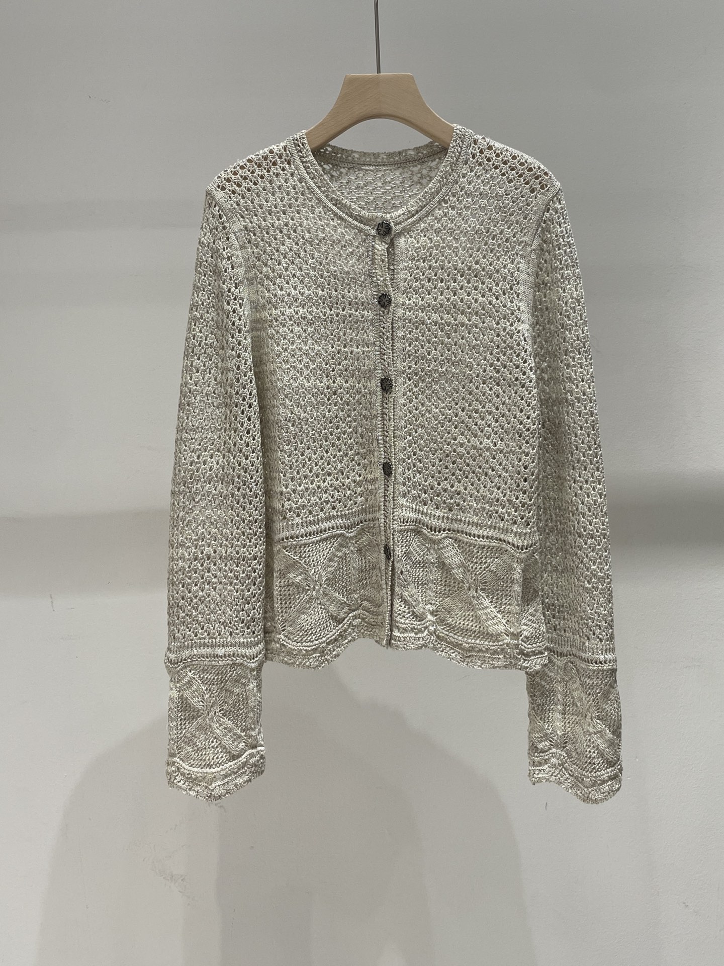 Ensemble d'été pour femme : Cardigan en coton-lin jacquard à sequins ajouré + Haut à manches courtes + Jupe