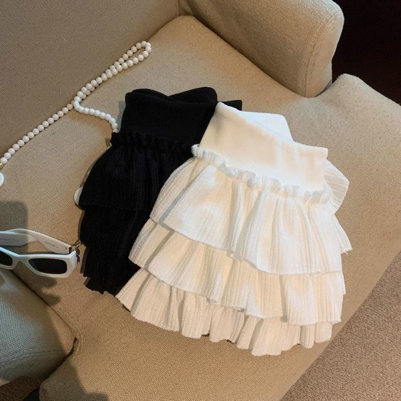Jupe courte d'été pour femmes, blanc et noir, mode coréenne, taille élastique, Tutu, à volants, ligne a, Mini jupe gâteau plissée