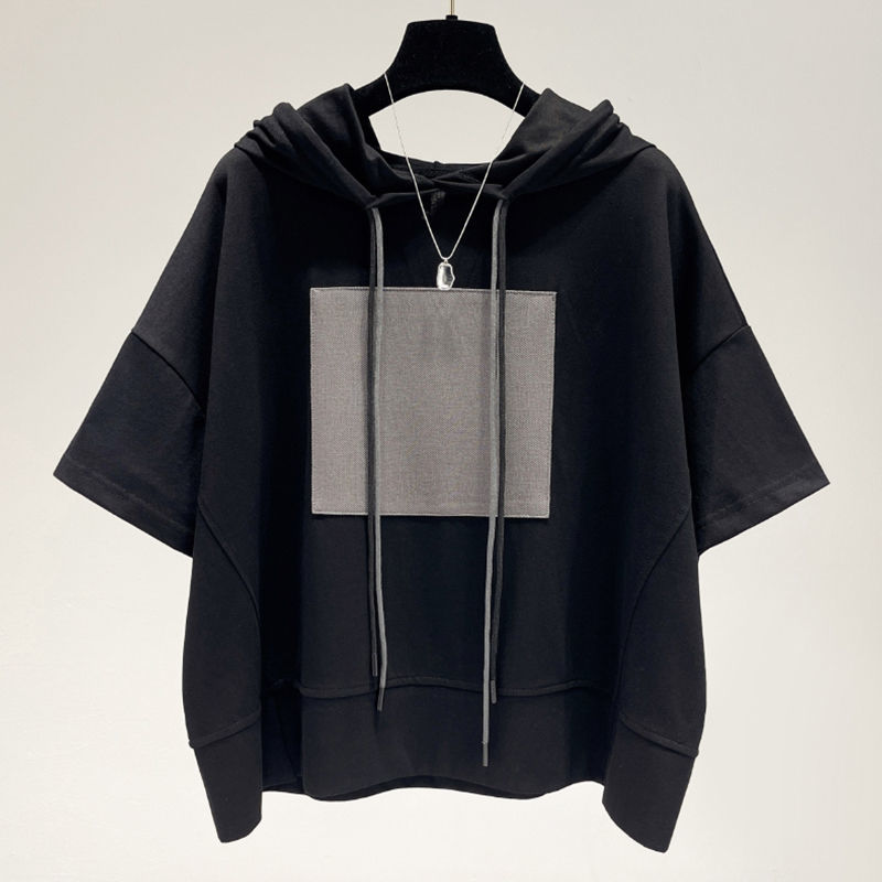Économie à manches courtes à capuche pour femmes, streetwear décontracté, abonnés, patchwork, laçage solide, mode vintage, vêtements d'été, nouveau