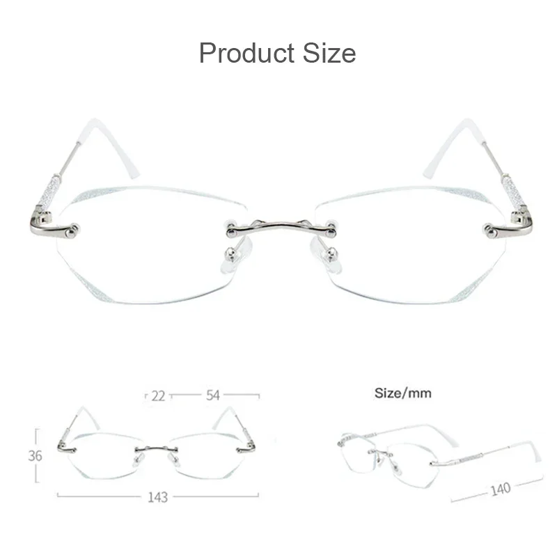 Lunettes de lecture de luxe sans monture, verres HD anti-lumière bleue, style vintage, ultra-légères et haut de gamme pour femmes