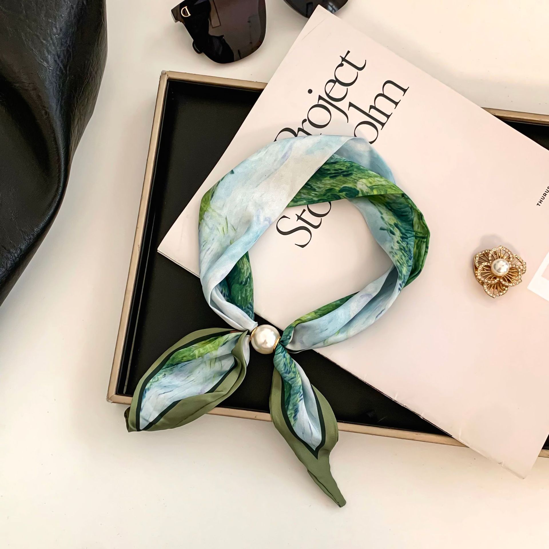 Foulard en soie motif fleur de cajou pour femme, léger et polyvalent, style bandana, pour le quotidien, le bureau, les fêtes, les vacances, style bohème