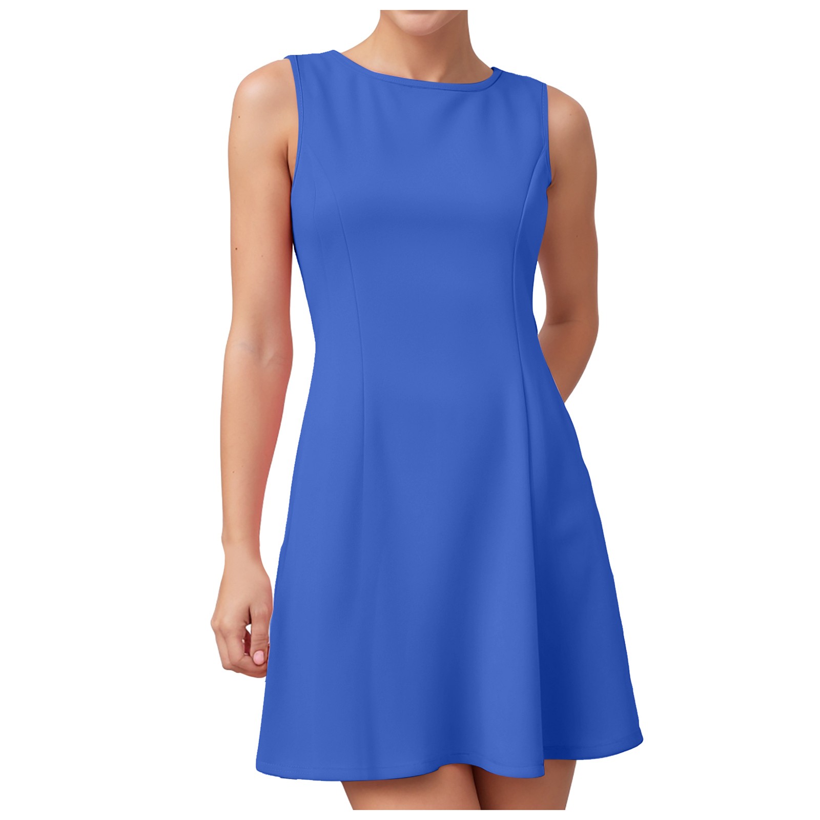 Robes pour femmes col rond sans manches une ligne robe mi-longue grande taille ample taille haute robe Club fête robe courte robes Cortos