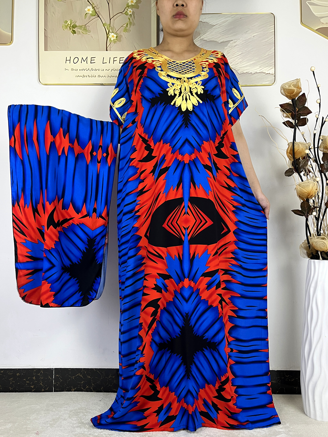 Abayas musulmanes 2026 pour femmes, en coton imprimé avec appliques florales, robe ample pour femme, style africain, Dubaï, Turquie, avec turban