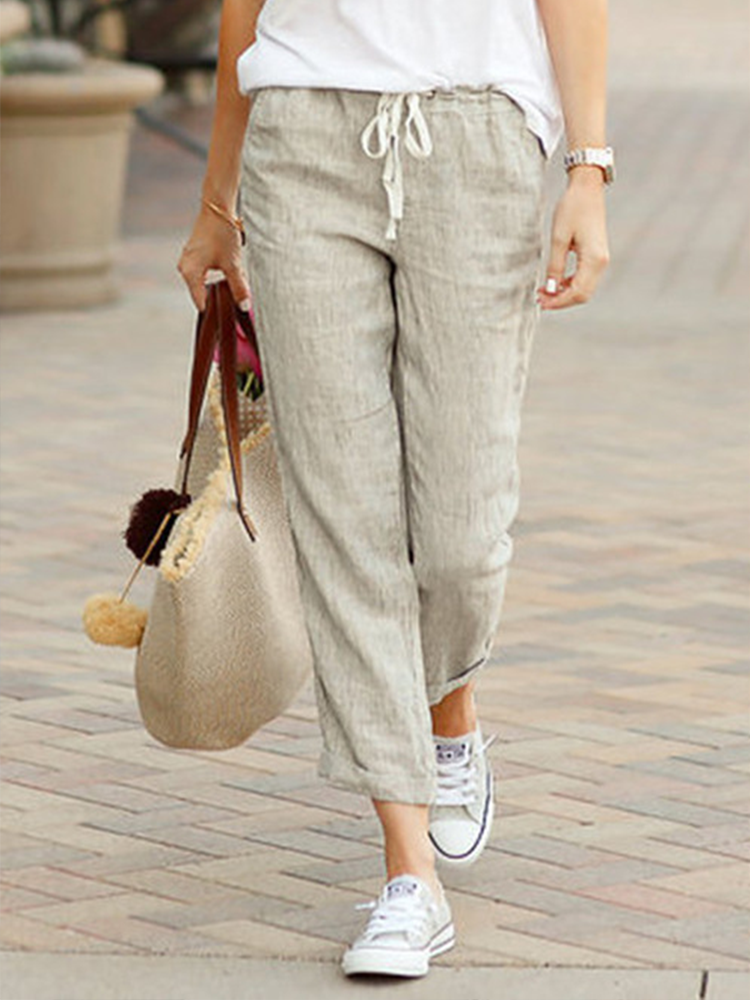 Pantalon simple et élégant pour femmes, mode proximité wstring, design solide, court, décontracté, taille élastique, bureau