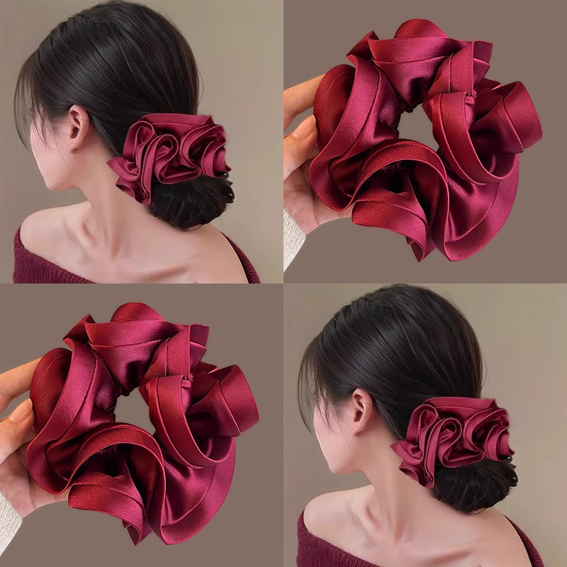 Scrunchie extra-large en satin rose |   Nouvelle Élastique à Cheveux Élégante Style Coréen 2026 pour Chignon