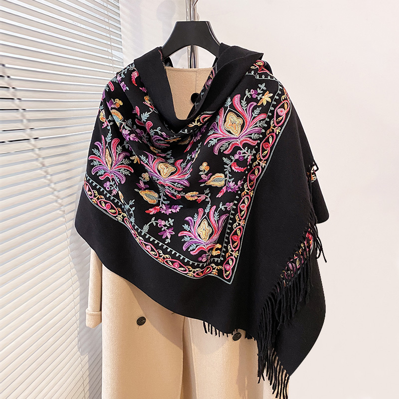 Écharpe brodée de luxe pour femme, Pashmina à longues franges, couverture pour femme, châle doux, haute qualité, chaud, hiver