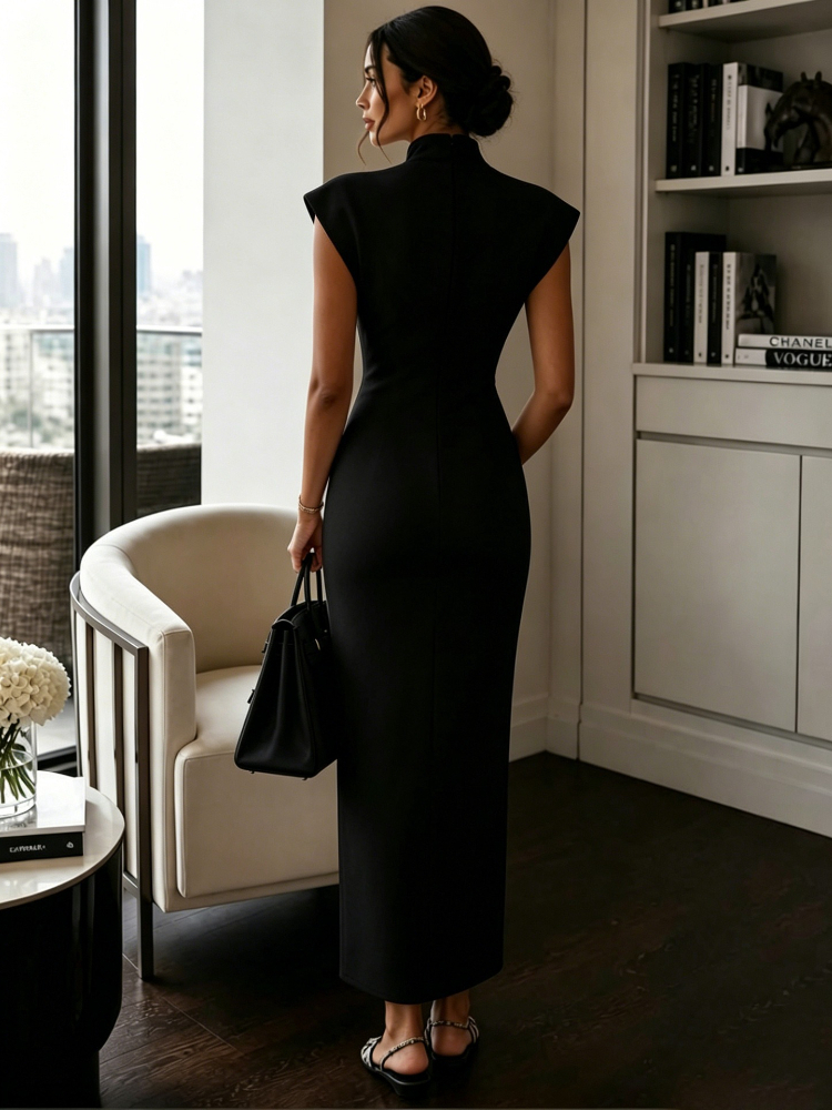 Robe fourreau élégante pour femme, à manches courtes, col en V, sexy, ajustée, longueur genou, pour cocktail et soirée