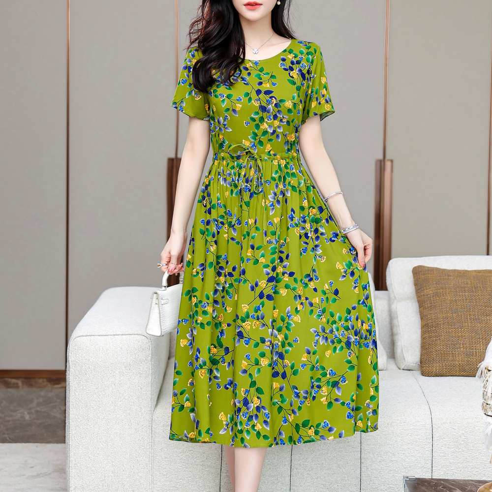 Robe imprimée à manches courtes pour femmes, vêtements d'été, grande taille, robes éducatives décontractées