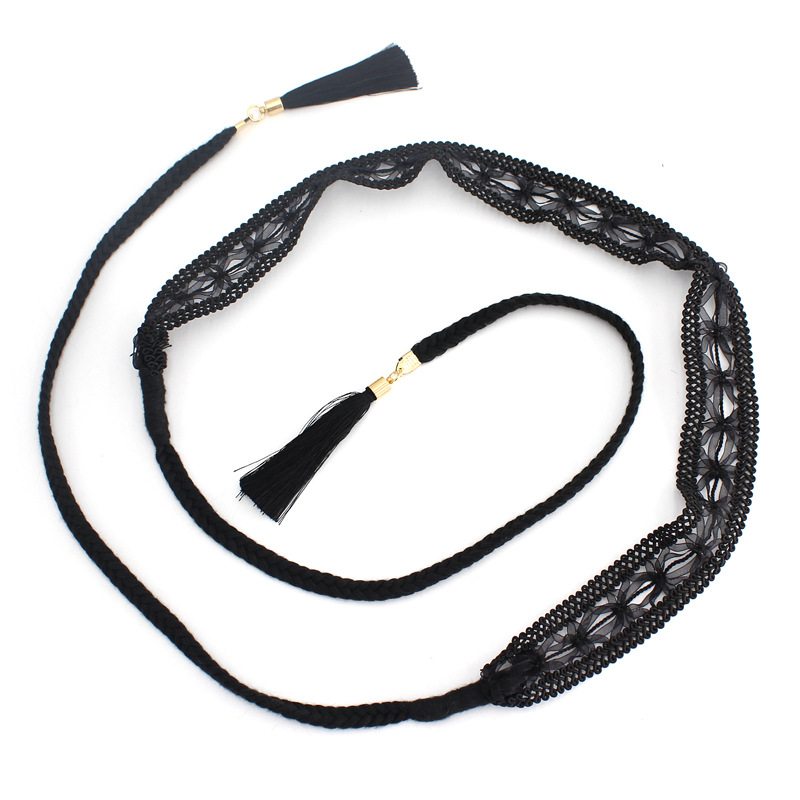 Corde de taille nouée pour femmes, ceinture en dentelle à franges tressées coréennes pour robes, cordon décoratif bohème avec glands, 2024
