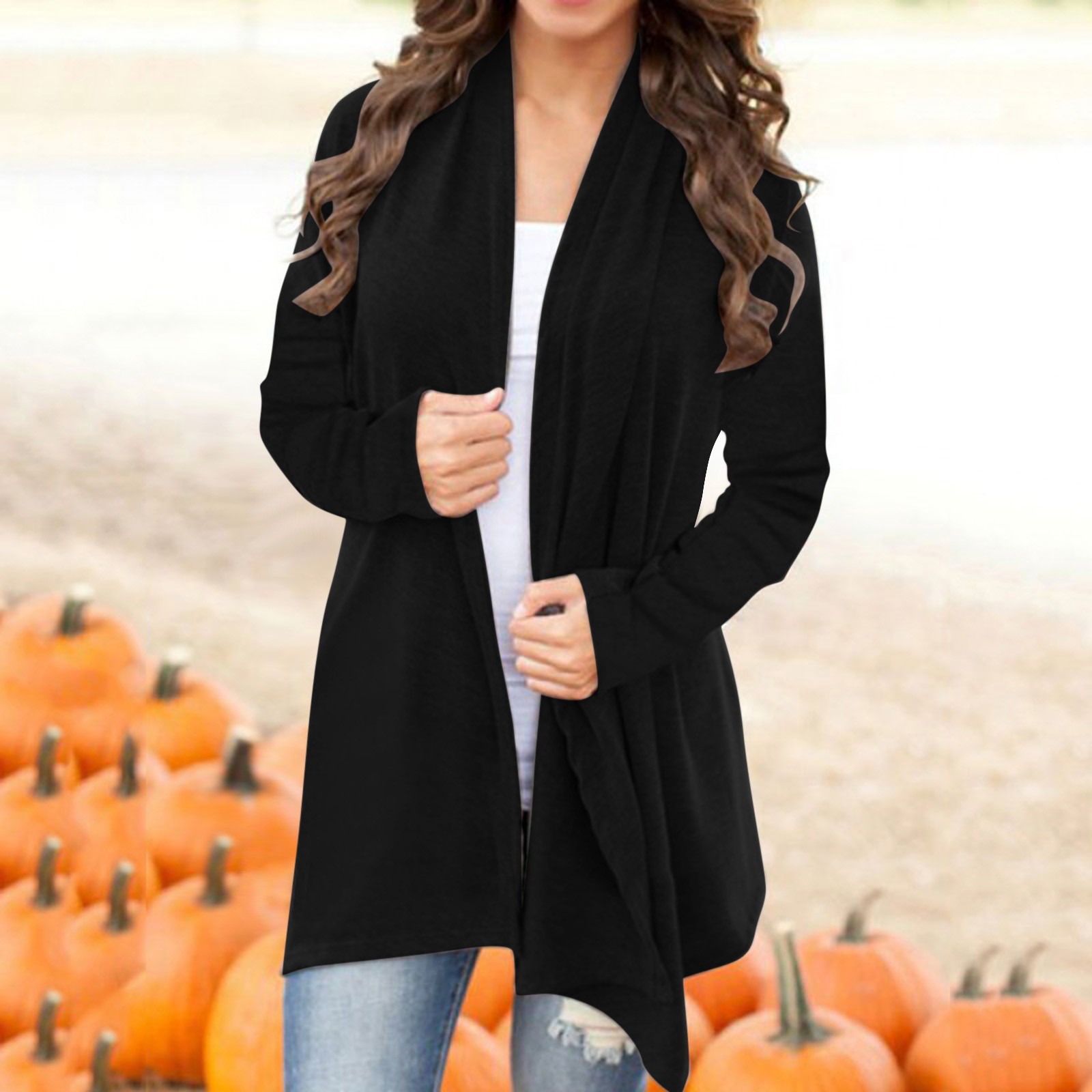 Cardigan léger à manches longues pour femmes, kimono ouvert sur le devant, vêtements pour femmes, grande taille, automne