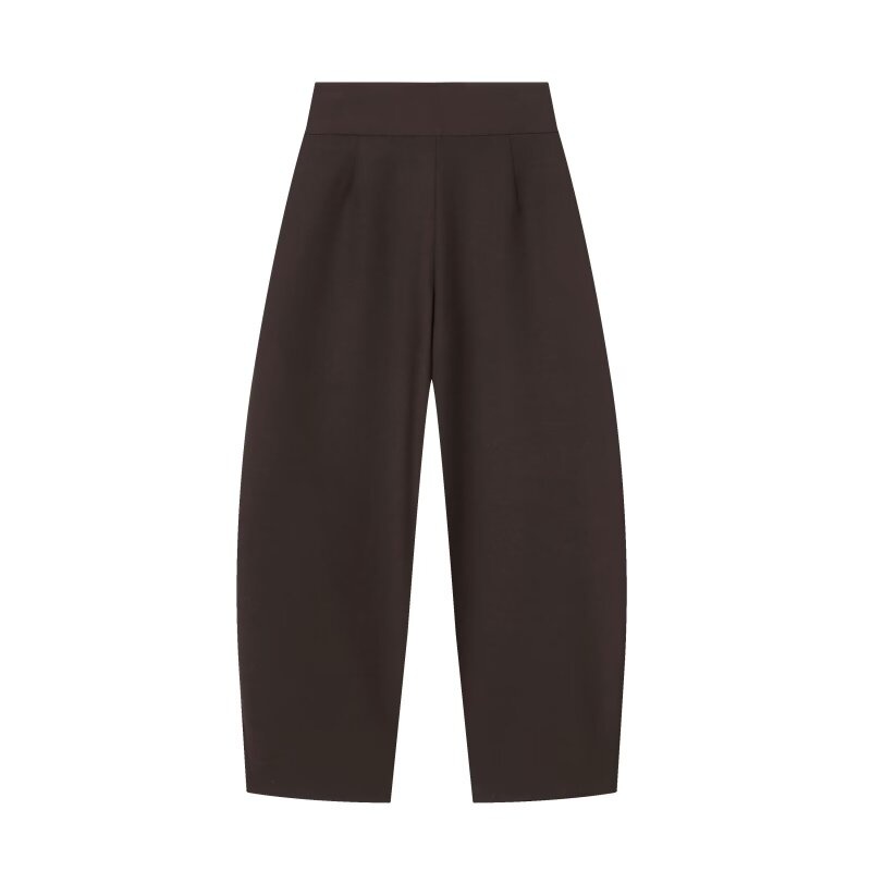 Pantalon large pour femme, style rétro, couleur foncée, plissé, taille haute, décontracté, pour le travail ou le bureau, coupe droite