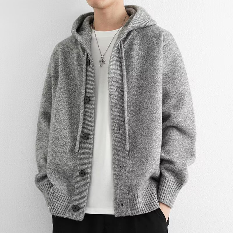 Nouveau cardigan tricoté à capuche décontracté de luxe pour homme, style coréen, ample, boutonné, pull Y2K vintage streetwear, manteau en maille