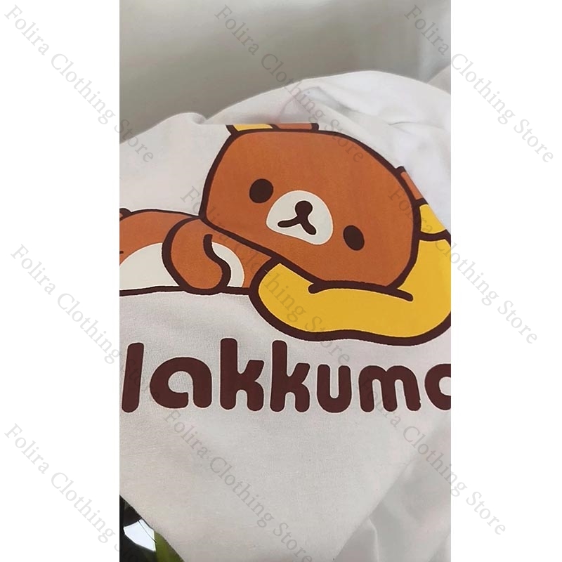 T-shirt Kawaii Rilakkuma en coton, t-shirt d'été confortable à manches courtes, t-shirt pour femmes, t-shirt quotidien pour filles, vêtements décontractés