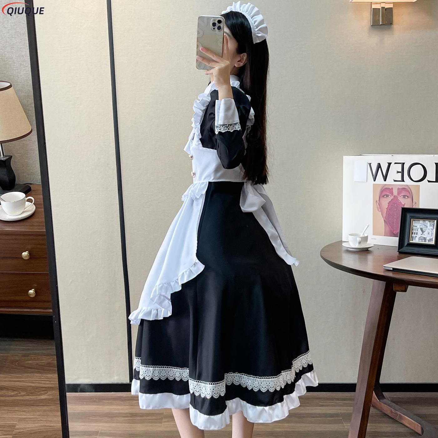 Tenue de demoiselle d'honneur pour femmes, robe Lolita, Costume de café mignon Kawaii, uniforme pour hommes noirs et blancs, robe tablier Long, Costume de Cosplay Mucama